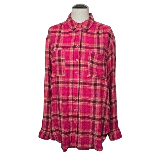 Anthropologie Tops - Anthropologie Pilcro Pink Plaid Shirt Button Down Long Sleeves M